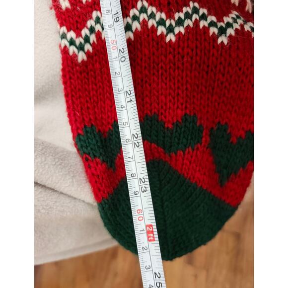 Vintage Long Crochet Christmas Stocking Red Green Snowman Taiwan Tassle - Picture 9 of 11